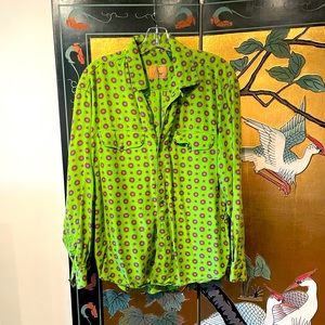 Vintage 80s 90s Lizwear Longsleeve Green Patterned Button Up Blouse